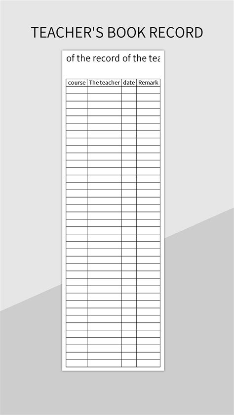 Teacher's Book Record Excel Template And Google Sheets File For Free ...