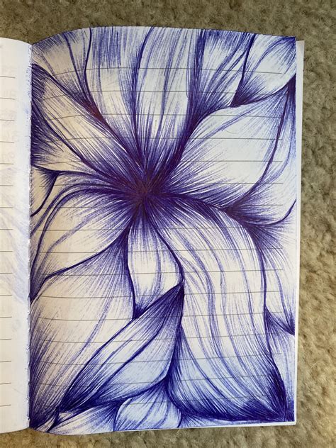 Beautiful Pen Drawings of Blue and White Flowers