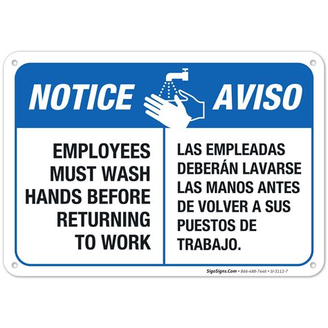 Employees Hand Washing Sign, Bilingual English Spanish, - Walmart.com