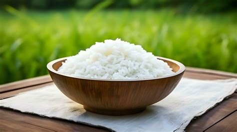 Asian white rice or uncooked white rice with the rice field back ai ...