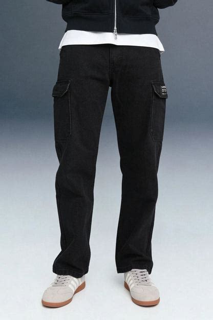 Shop Jet Black Cargo Jeans For Men - Mid Rise Relaxed Fit