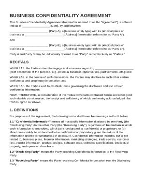 Business Confidentiality Agreement Template - Fill and Sign Printable ...
