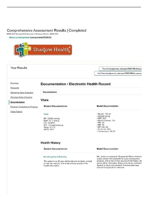 MSN 610 Shadow Health Comprehensive Assessment Session 2 | Tina Jones ...