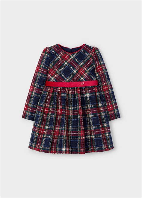 Girl Checked Dress with Velvet Band Navy-Cherry | Mayoral