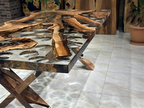 Waterdrop Ultra Clear Epoxy Resin Walnut Dining Table For Sale at ...