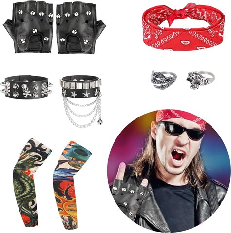 Amazon.com: FASBET 9pcs Rockstar Costume 70s 80s 90s Rocker Costumes ...