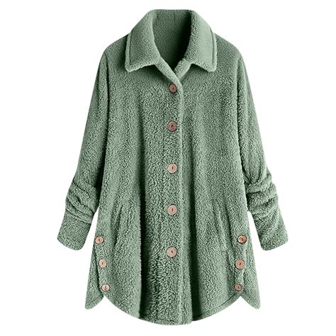 ABATAB Women Fleece Sweater Loose Long Sleeve Trendy Button Fuzzy ...