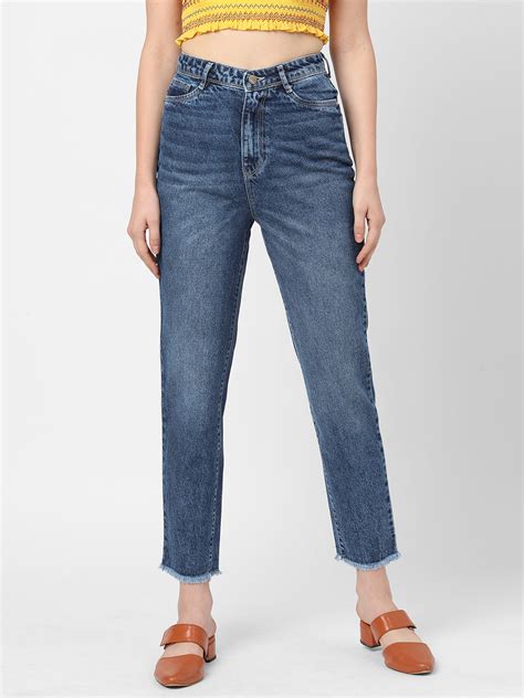 Buy Women Blue High-Rise Mom Fit Jeans | Kraus Jeans
