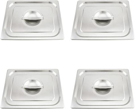 QWORK Solid Steam Table Pan Cover, 4 Pack Stainless Steel Pan Lid with ...