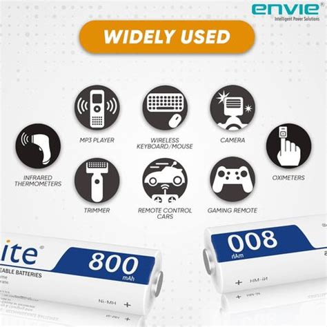 Envie AAA Rechargeable Batteries | High-Capacity Ni-MH | 800 mAh | Low ...