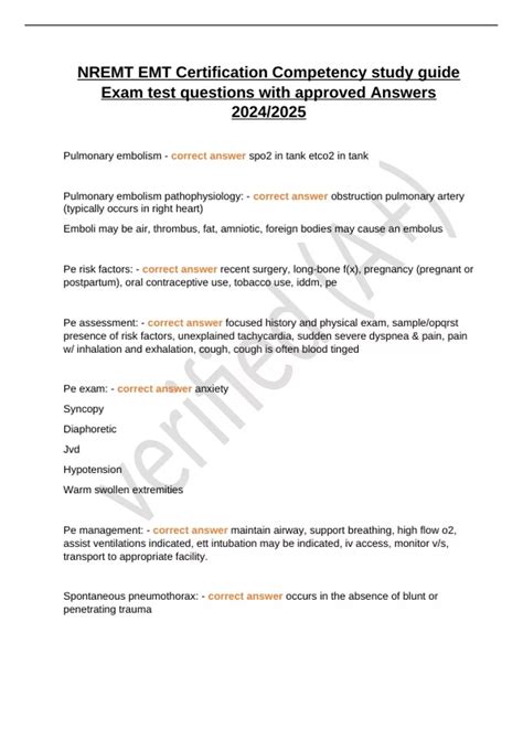 NREMT EMT Certification Competency study guide Exam test questions with ...