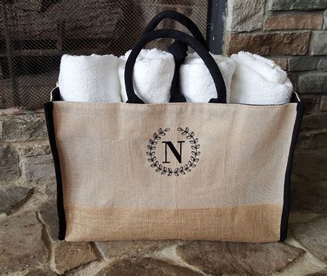 MONOGRAMMED LARGE BURLAP Tote, Personalized Burlap Tote, Monogrammed ...
