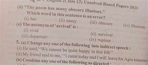 (d) "The poem has many obscure illusions." Which word in this sentence is..