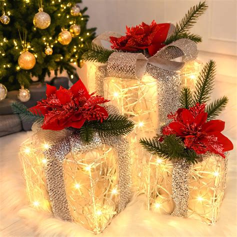 Amazon.com: Set of 3 Christmas Lighted Gift Boxes Decorations, Pre-lit ...