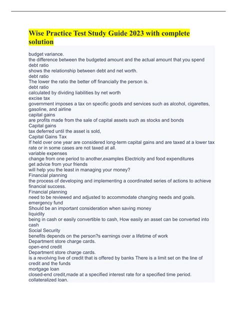 Wise Practice Test Study Guide 2023 with complete solution - Wise ...
