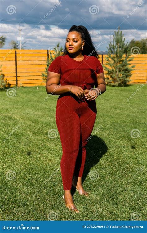Summer Portrait of Beautiful African American Woman in Red Casual Wear ...