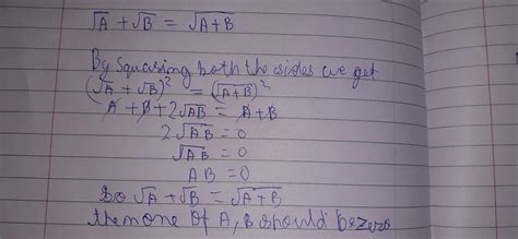 Is Sqrt(A)+Sqrt(B)=Sqrt(A+B) - Brainly.in