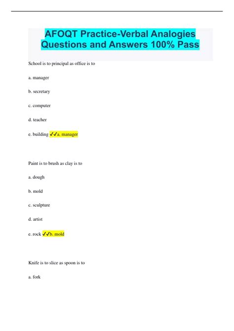 AFOQT Practice-Verbal Analogies Questions and Answers 100% Pass - AFOQT ...