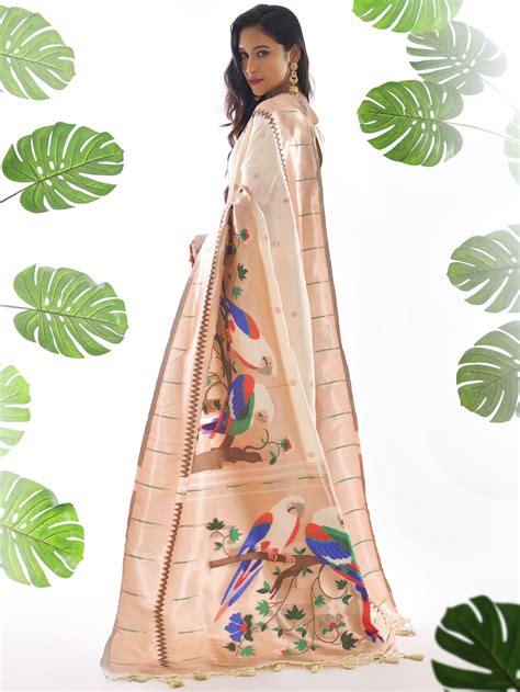 Vanilla White Woven Paithani Saree – Ek Dhaga