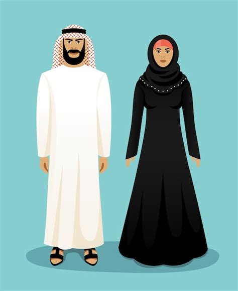 Roupas tradicionais árabes. Homem árabe e mulher árabe. Muçulmano ...
