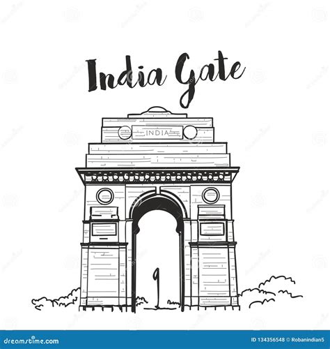 India Gate Sketch Vector Illustration Stock Vector - Illustration of famous, india: 134356548
