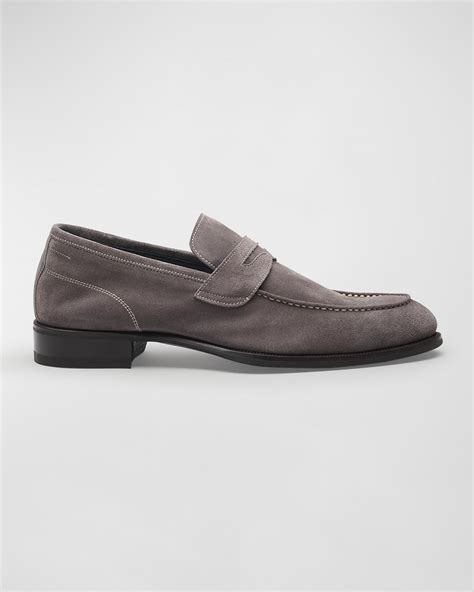 TOM FORD Men's Sean Twisted Keeper Suede Penny Loafers | Neiman Marcus