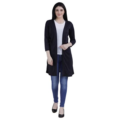 Buy FineCreations Women's Polyester Blend Shrug Regular Fit Solid Navy ...