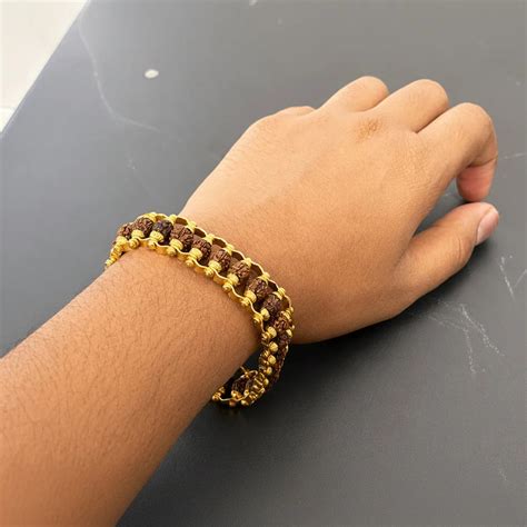 Gold Plated Modern Rudraksha Bracelet – Sacred Bead with Luxury Finish ...