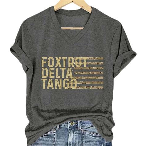Foxtrot Delta Tango Fashion Flag Print V-Neck