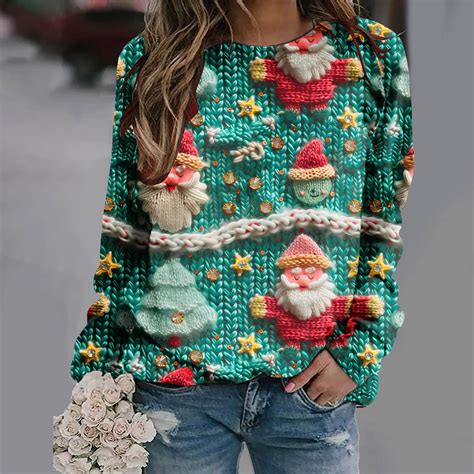 jjayotai Women's 3D Ugly Christmas Sweater, Plus Size Vintage Colorful ...