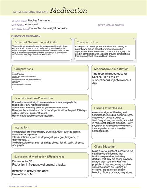 Enoxaparin - medication uses indication interventions side effects - ACTIVE LEARNING TEMPLATES ...