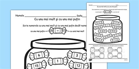 Cu unu mai mult, cu unu mai puțin - Fișă de lucru