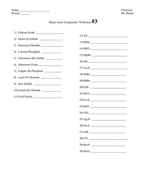 Mixed Practice: Binary Ionic Compounds (Naming and Formula ... - Worksheets Library
