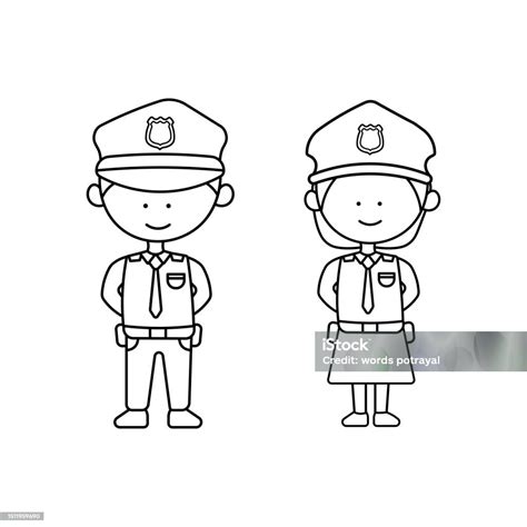 Hand Drawn Kids Drawing Vector Illustration Cute Male And Female Police ...