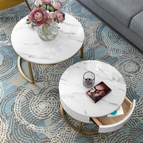 Chile - Modern Round Coffee Table Marbled Laminated Stacking Tea Table ...
