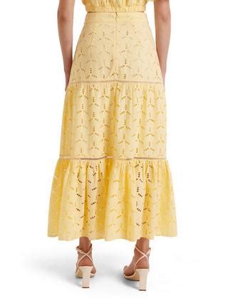 Forever New Sonny Cotton Broderie Midi Skirt, Lemon
