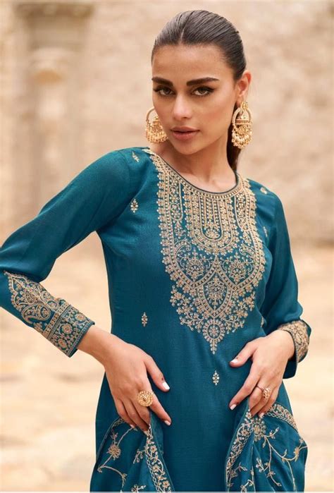 MEERA TURQUOISE BLUE COLOR PREMIUM SILK SALWAR SUIT DRESS MATERIAL ...
