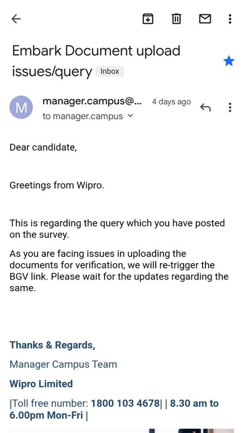 [Resolved] Wipro — Background verification issue resume number 22850124