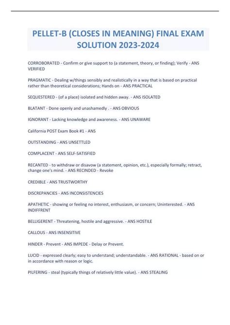 PELLET-B (CLOSES IN MEANING) FINAL EXAM SOLUTION - PELLET-B - Stuvia US