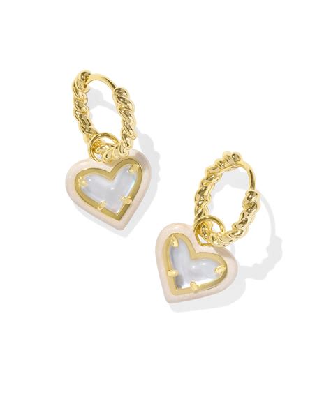 Ari Heart Gold Enamel Frame Huggie Earrings in Ivory Mother-of-Pearl ...