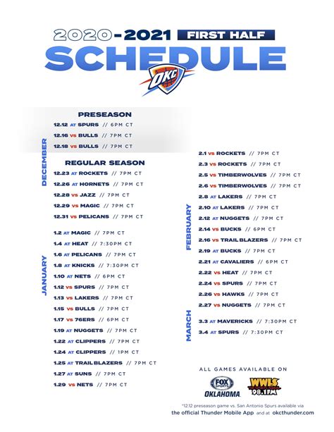 Free Printable OKC Thunder Schedule: [Year] Season - Printables for ...