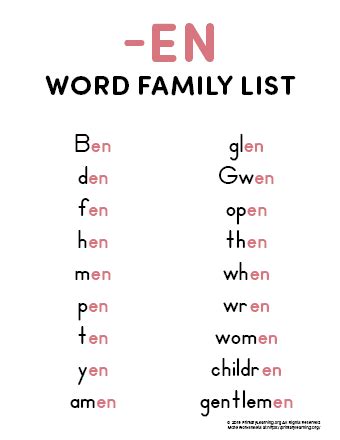 EN Word Family List | PrimaryLearning.Org