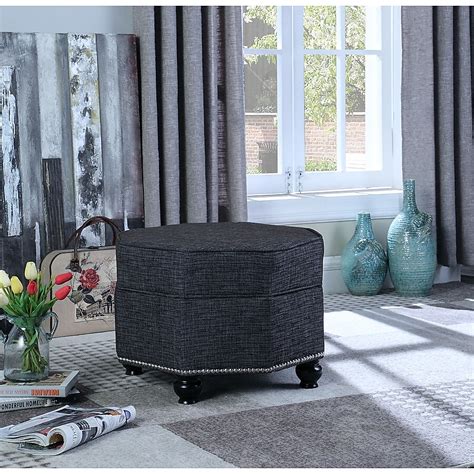 ORE International Modern Blue Abstract Storage Ottoman in the Ottomans ...