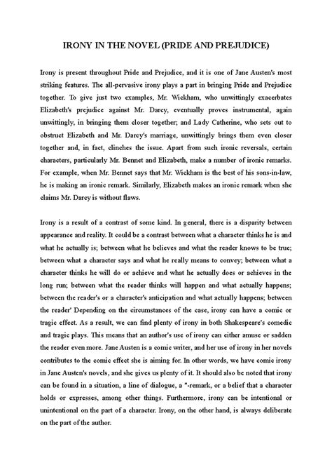 Irony IN THE Novel ( Pride AND Prejudice) - IRONY IN THE NOVEL (PRIDE ...