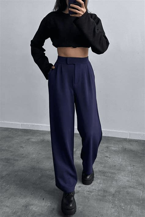 Navy Velcro Palazzo Pants | Özer&Hermin