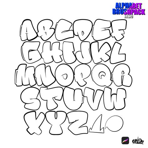 Basic Alphabet Brush Pack in 2025 | Graffiti lettering, Graffiti writing, Graffiti alphabet
