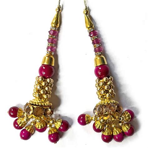 Rani Pink Color Glass Beads & Jarkan Work Latkan Hanging Set Of 2 ...