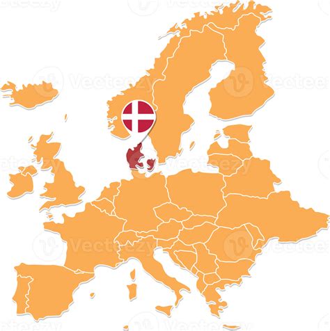 Denmark map in Europe, Denmark location and flags. 24584128 PNG