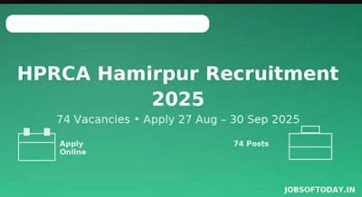 JOBS OF TODAY: HPRCA Hamirpur Recruitment 2025: 74 Vacancies — Apply ...