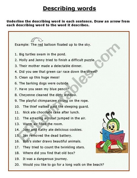 Descriptive Words Worksheet 的图像结果